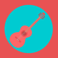 Red Guitar On A Round Background.